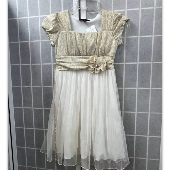 My Michelle, girl, dress, white/gold, size 10.: - Picture 1 of 8